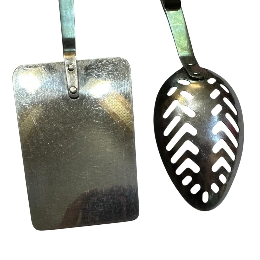 Vintage‎ Flint Ekco Stainless Vanadium Slotted Spoon and Spatula Set USA Black